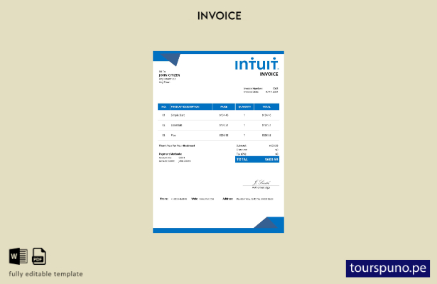 lista para imprimir plantilla de factura USA Intuit